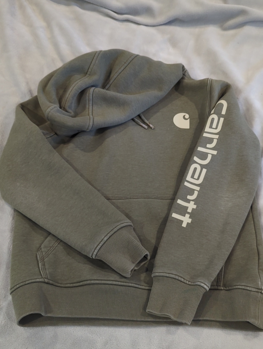 Carhartt Olive Hoodie with White Logo Sleeve